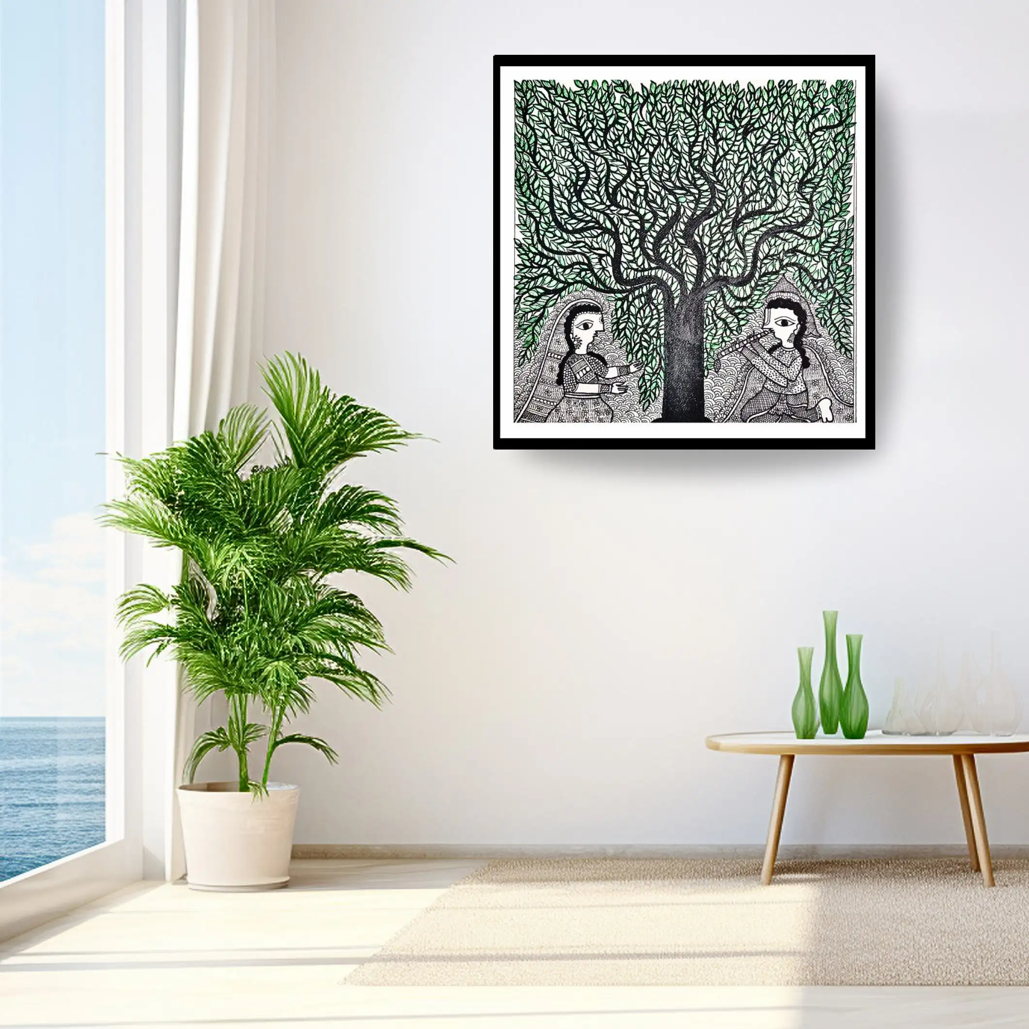 Handmade Madhubani Painting of Krishna & Radha under Tree of Life